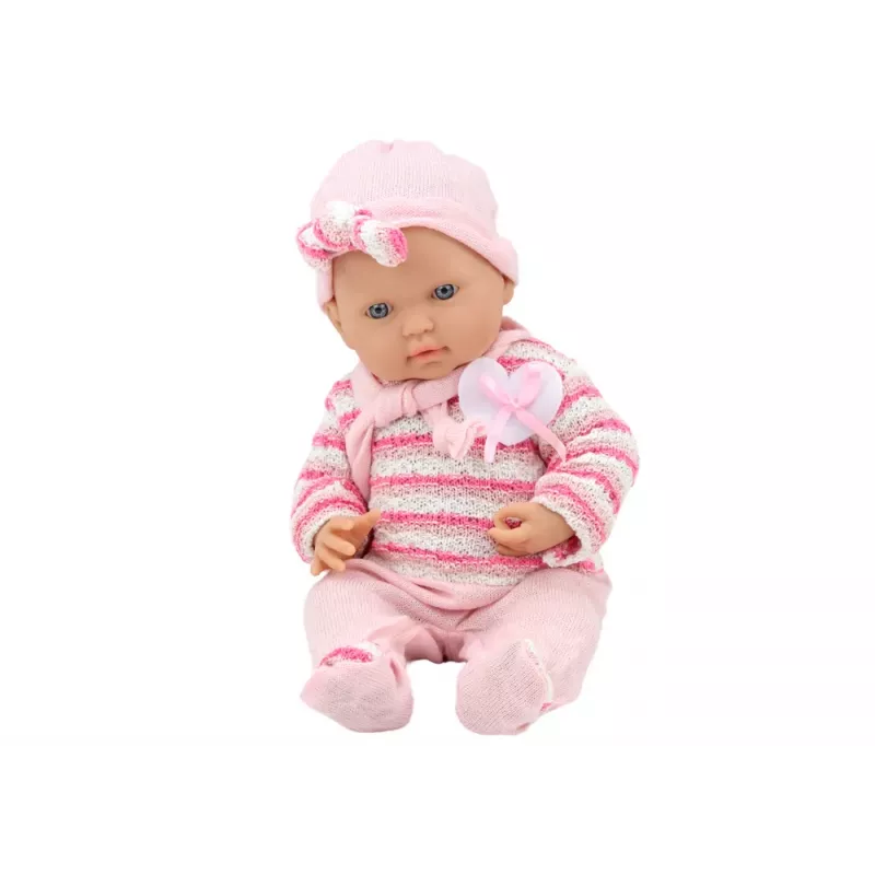 LEAN TOYS Baby Doll with Striped Sweater, Hat, Scarf, Pink