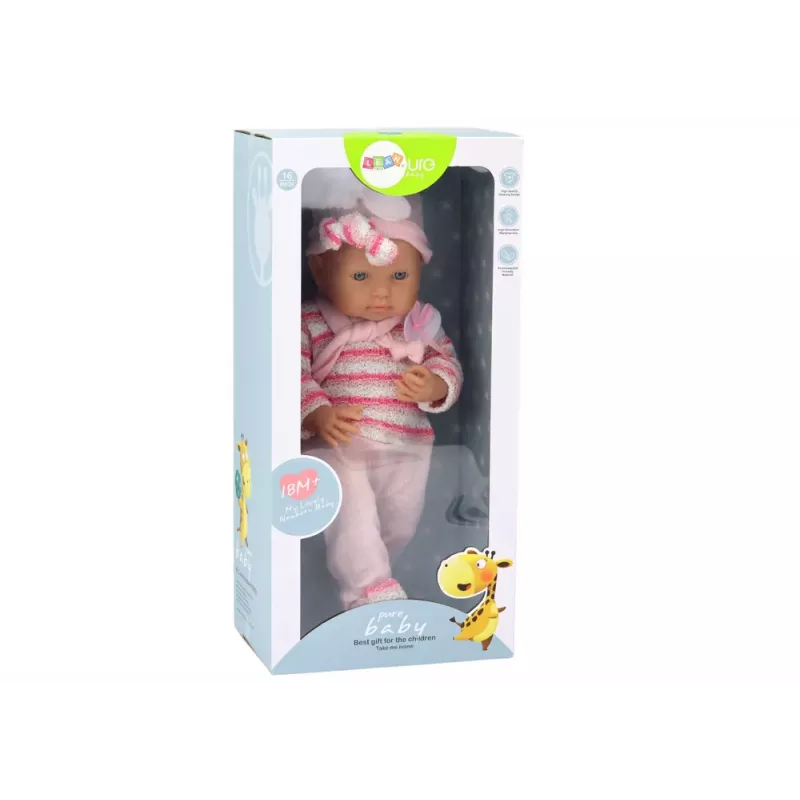 LEAN TOYS Baby Doll with Striped Sweater, Hat, Scarf, Pink