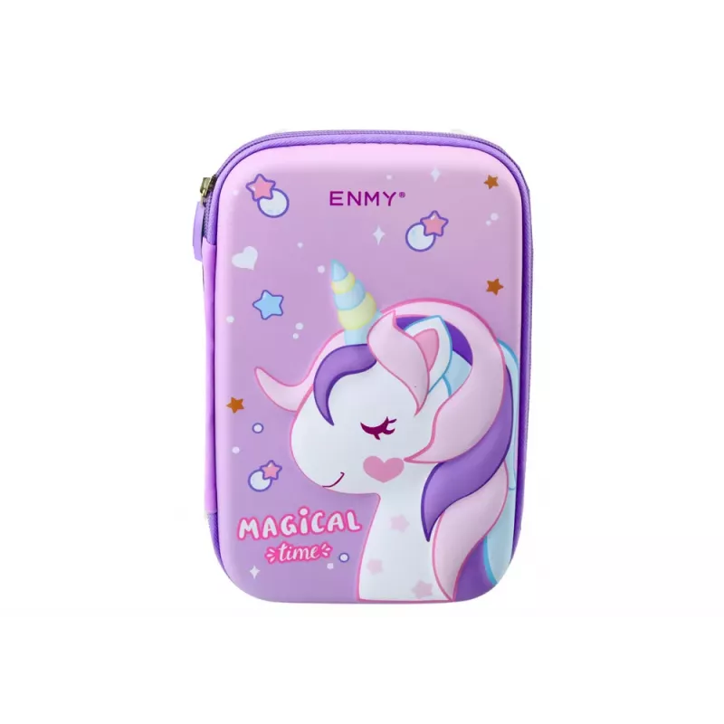 LEAN Large Unicorn Pencil Case, 3D, Purple, 23x15x5 cm