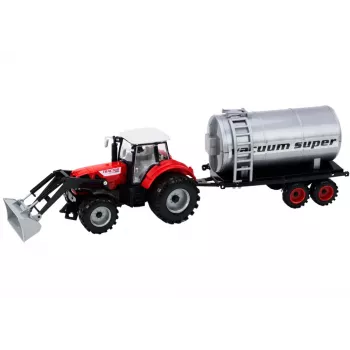 LEAN TOYS Lauksaimniecības traktors ar ekskavatoru un cisternas piekabi sarkanā krāsā