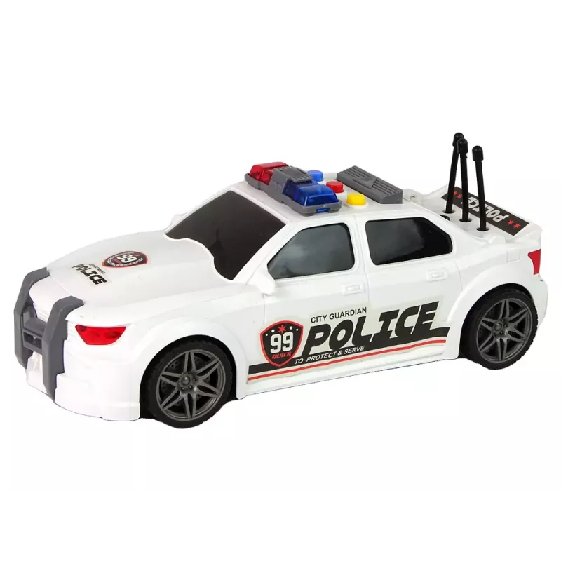 LEAN TOYS Sports Car Opening Trunk Police Lights Sounds White 1:16