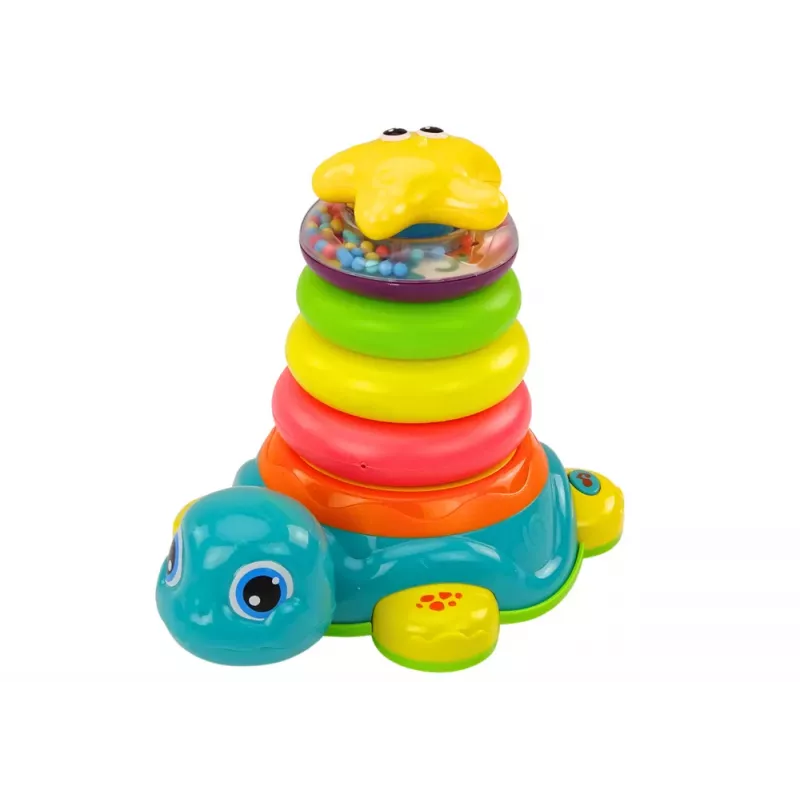 LEAN TOYS Pyramid Riding Turtle 2in1 Puzzle Wheels Lights Sounds