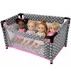 LEAN TOYS Alice Dolls' Bed with Stars, Bag, Blanket, Pillow, Gray and Pink