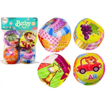 LEAN TOYS Mīkstās bumbiņas Krāsainas izglītojošas grabuļbumbiņas 4 gab. komplekts