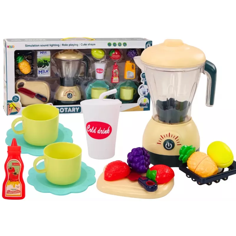 LEAN TOYS Electric Blender Set, Fruits for Slicing, Lights, and Sounds