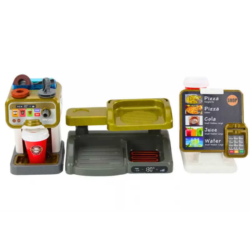 LEAN TOYS Set Shop Pizza Coffee Maker Drinks Cash Register Pretend Play Set