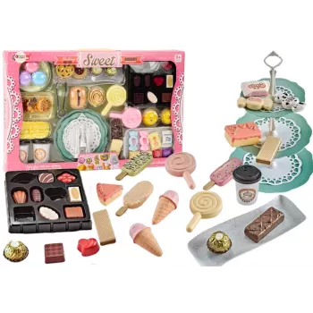 LEAN TOYS Konfekšu kafejnīcas komplekts Saldumi Figūriņas Kafijas kūka 50 gabali