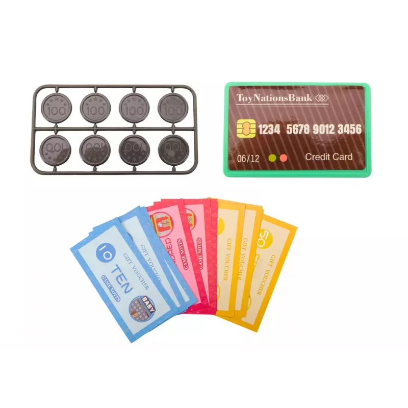 LEAN TOYS Kases aparāts Mācīšanās skaitīt monētas Iepirkumu grozs Gaismas Skaņas Rozā