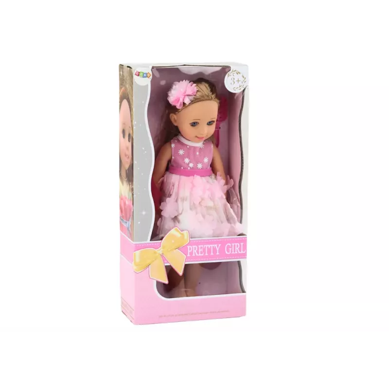 LEAN TOYS Leļļu rozā kleita, gari mati, matu sprādzes, suka 38cm