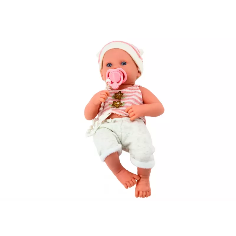 LEAN TOYS Bērnu lelle baltā un rozā apģērbā, cepurē, ar knupīti un segu