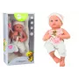 LEAN TOYS Bērnu lelle baltā un rozā apģērbā, cepurē, ar knupīti un segu