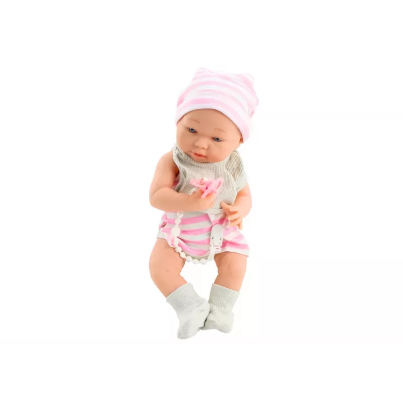 LEAN TOYS Bērnu lelle baltā un rozā apģērbā, cepurē, knupītī, priekšautiņā, segā