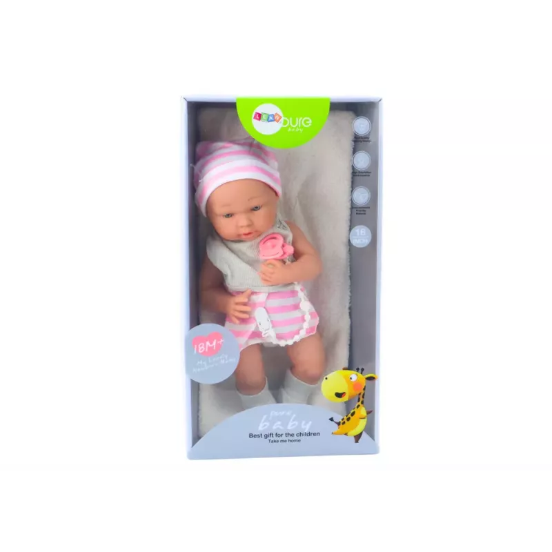 LEAN TOYS Bērnu lelle baltā un rozā apģērbā, cepurē, knupītī, priekšautiņā, segā