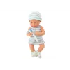 LEAN TOYS Bērnu lelle zilā un baltā apģērbā, cepurē, knupītī, priekšautiņā, segā