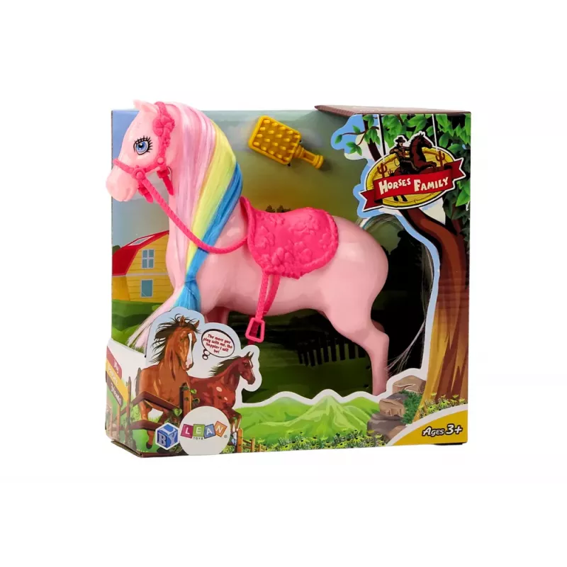 LEAN TOYS Figurīns Zirgs ar Krāsainām Krēpēm un Rozā Suklas Seglu