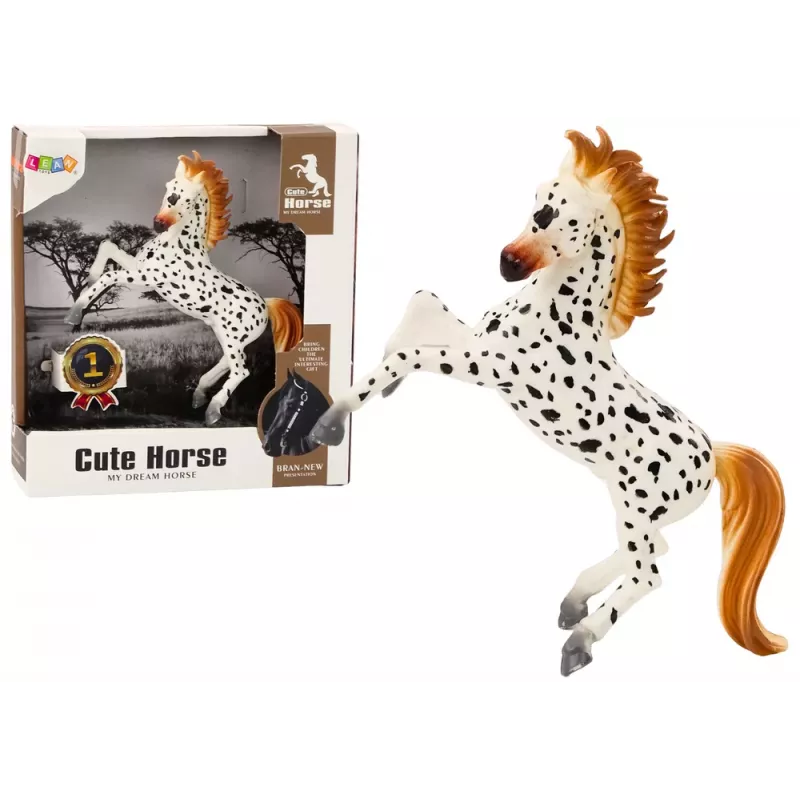 LEAN TOYS Zirga Figūra Balts Zirgs Ar Punktiem Stāvošs Stabils Lauku Saimniecība Jauks Zirgs