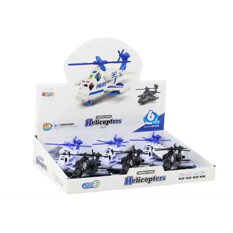 LEAN TOYS Policijas helikopters balts vai melns, berzes piedziņa, gaisma un skaņa