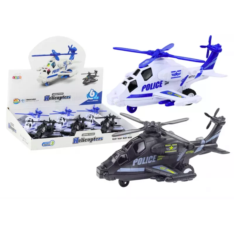 LEAN TOYS Policijas helikopters balts vai melns, berzes piedziņa, gaisma un skaņa
