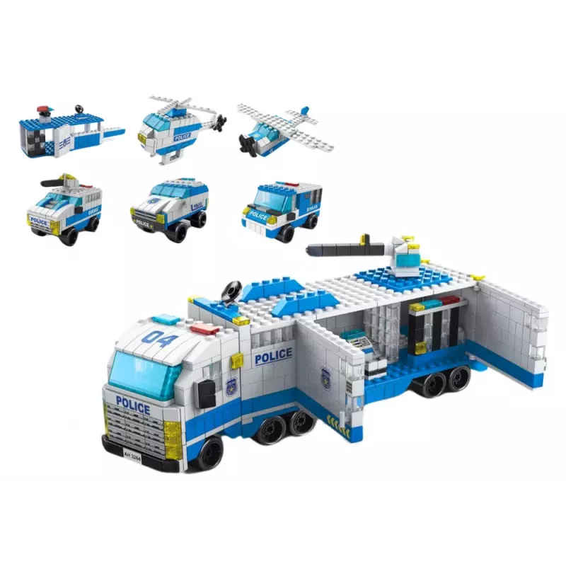 LEAN TOYS Policijas kravas auto konstrukcijas ķieģeļi 6in1 komplekts Policijas transportlīdzekļi 1000gab