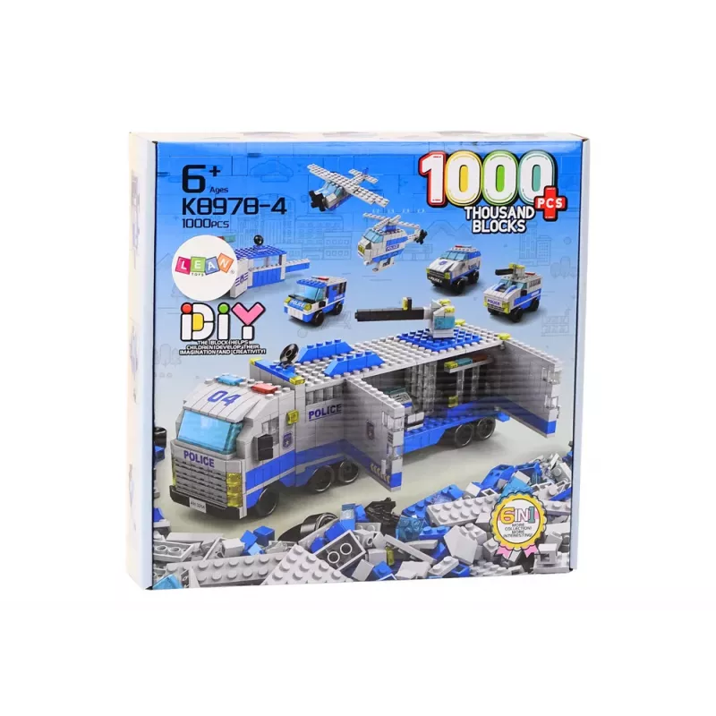 LEAN TOYS Policijas kravas auto konstrukcijas ķieģeļi 6in1 komplekts Policijas transportlīdzekļi 1000gab