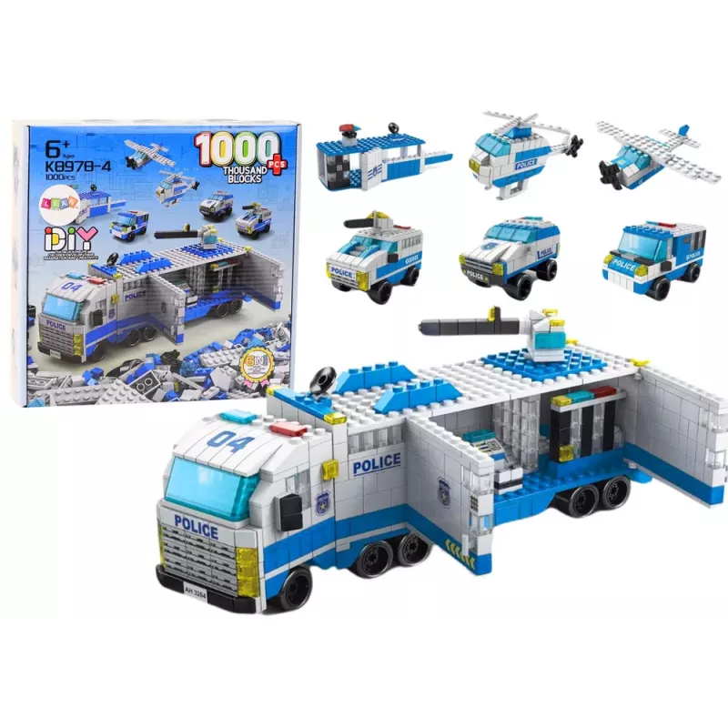 LEAN TOYS Policijas kravas auto konstrukcijas ķieģeļi 6in1 komplekts Policijas transportlīdzekļi 1000gab