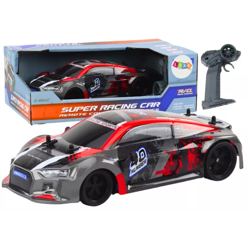 LEAN TOYS RC Remote Control Car 1:18 Rubber Wheels Drift Red