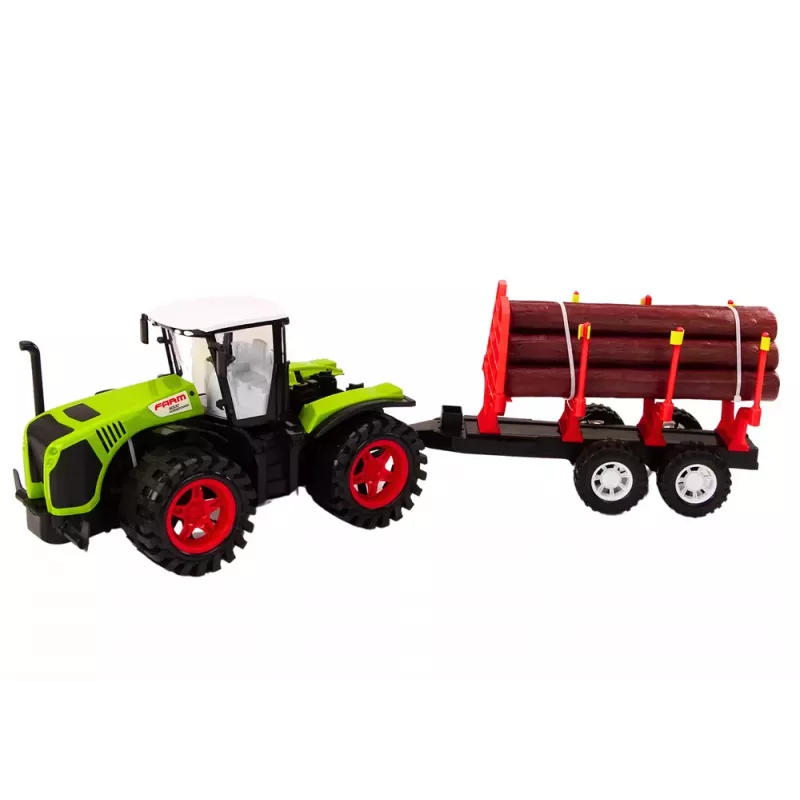 LEAN TOYS Lauku traktors ar koka piekabi un 9 Bali kokiem - Green Drive
