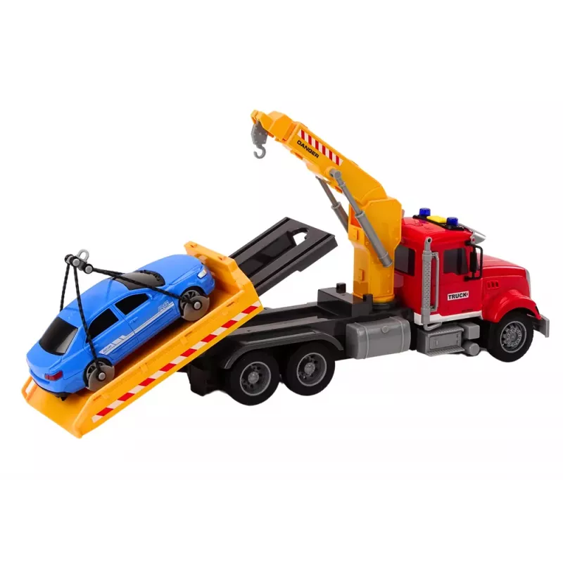 LEAN TOYS EVAKUĀCIJAS AUTO ar celtni, automātiskām gaismām, skaņām, piedziņu, sarkans
