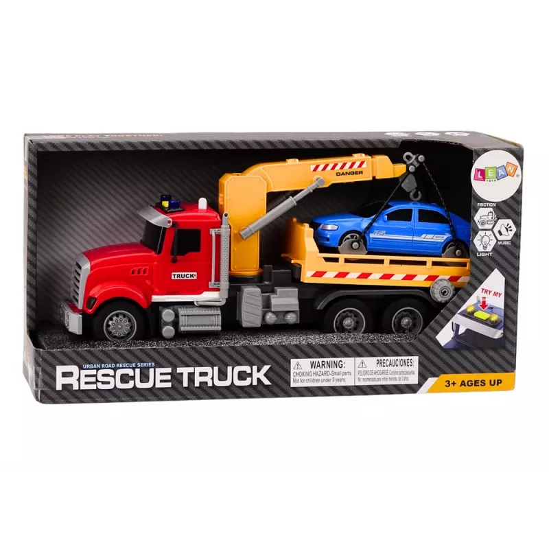 LEAN TOYS EVAKUĀCIJAS AUTO ar celtni, automātiskām gaismām, skaņām, piedziņu, sarkans