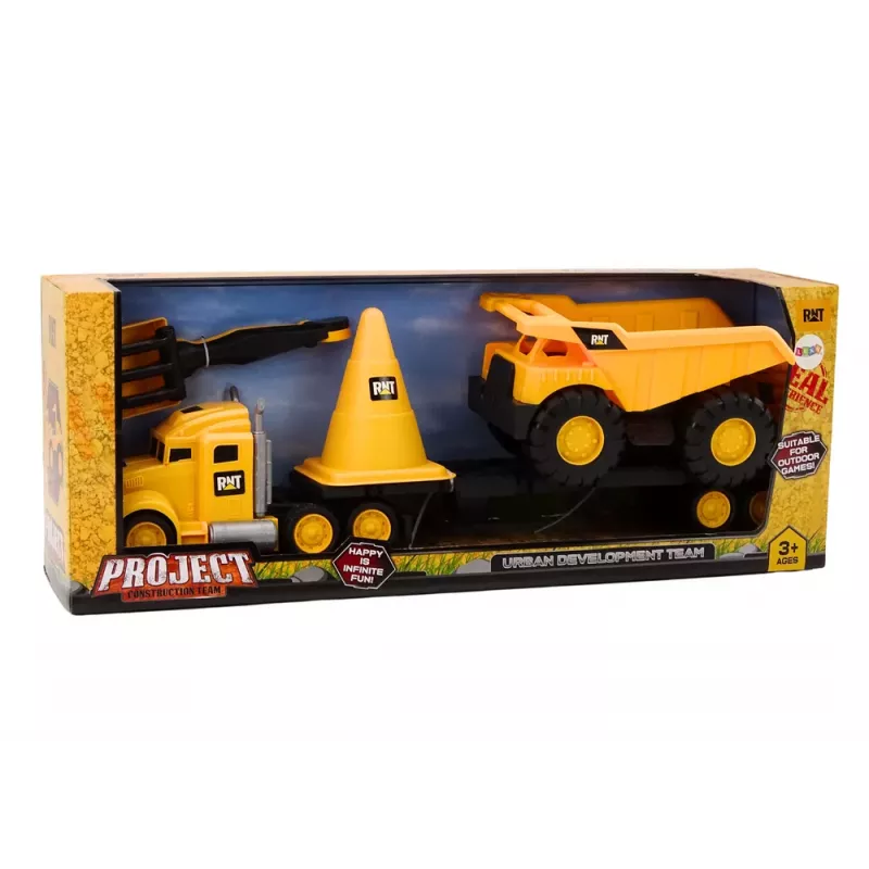 LEAN TOYS Celtniecības tehnikas komplekts ar pašizgāzēju, ekskavatoru un buldozeru, kustīgas daļas, dzeltens