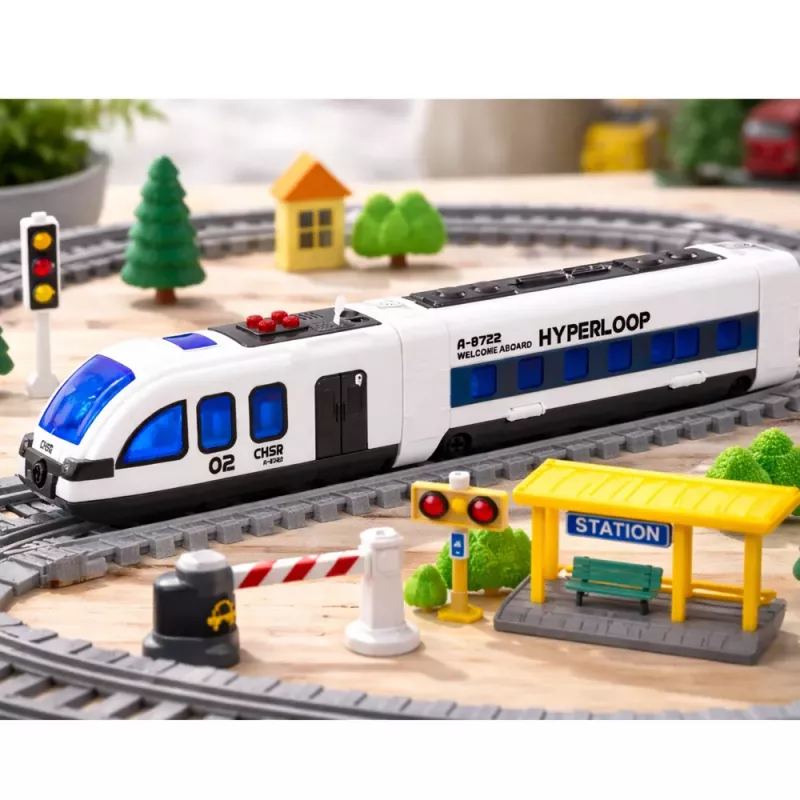 LEAN TOYS Pasažieru vilciens ar pagrieziena sliedēm DIY skaņas un gaismas