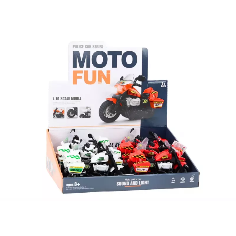 LEAN TOYS Policijas motocikls 1:10 Gaismas Skaņas Balts Sarkans