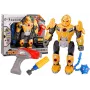 LEAN TOYS Skrūvējamais robots ar urbi un skrūvgriezi, gaismas un skaņas efekti, dzeltens