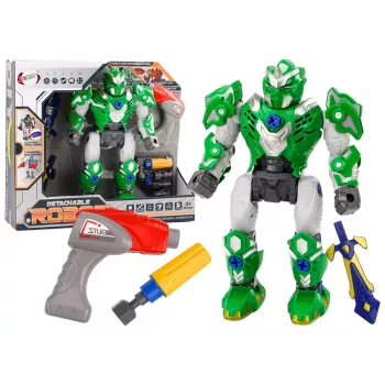LEAN TOYS Skrūvējamais robots ar ieročiem, urbjmašīnu, skrūvgriezi, gaismu un skaņu, zaļš