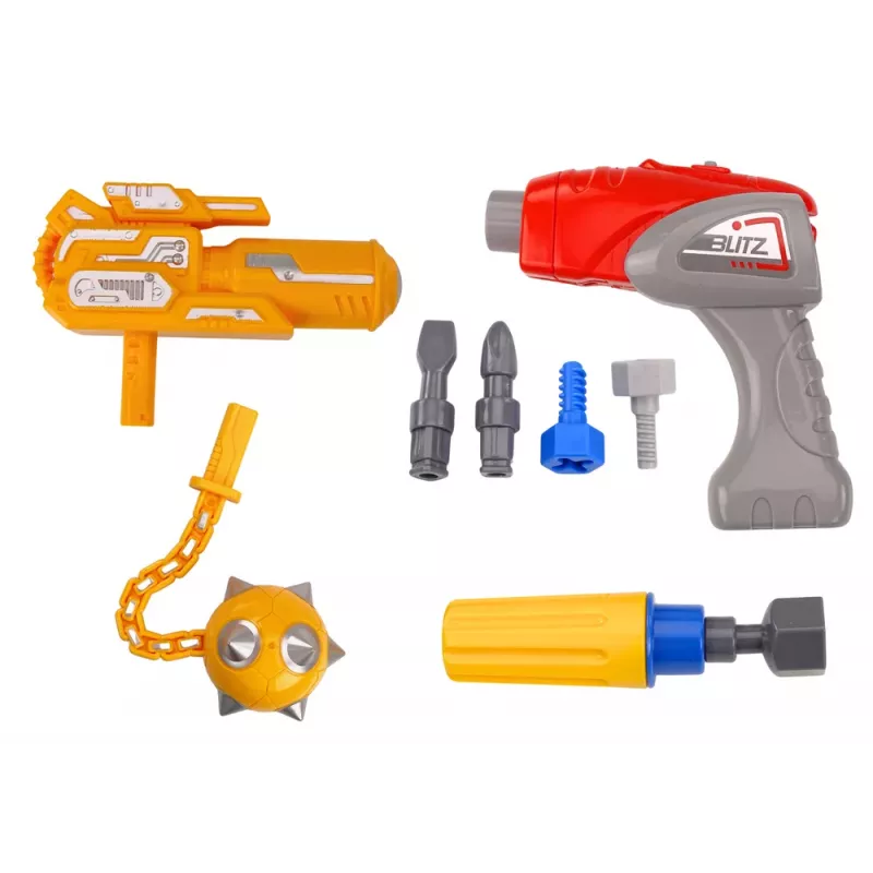 LEAN TOYS Robots ar vērpjošu ieroci, urbis, skrūvgriezis, gaisma, skaņa, zils