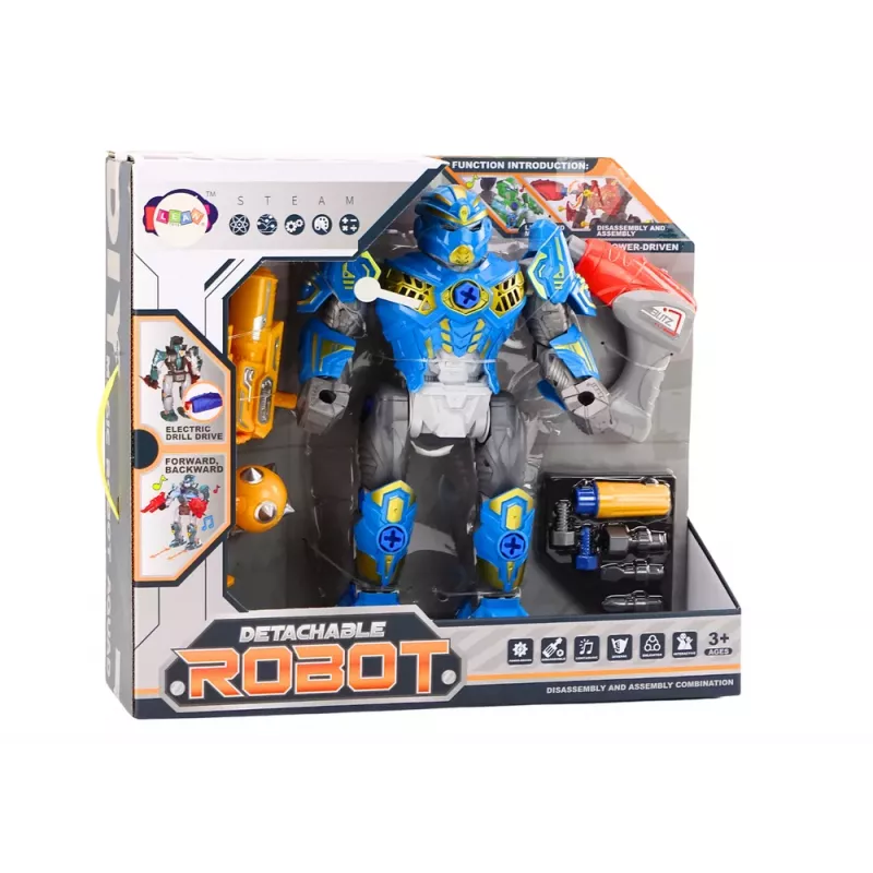 LEAN TOYS Robots ar vērpjošu ieroci, urbis, skrūvgriezis, gaisma, skaņa, zils