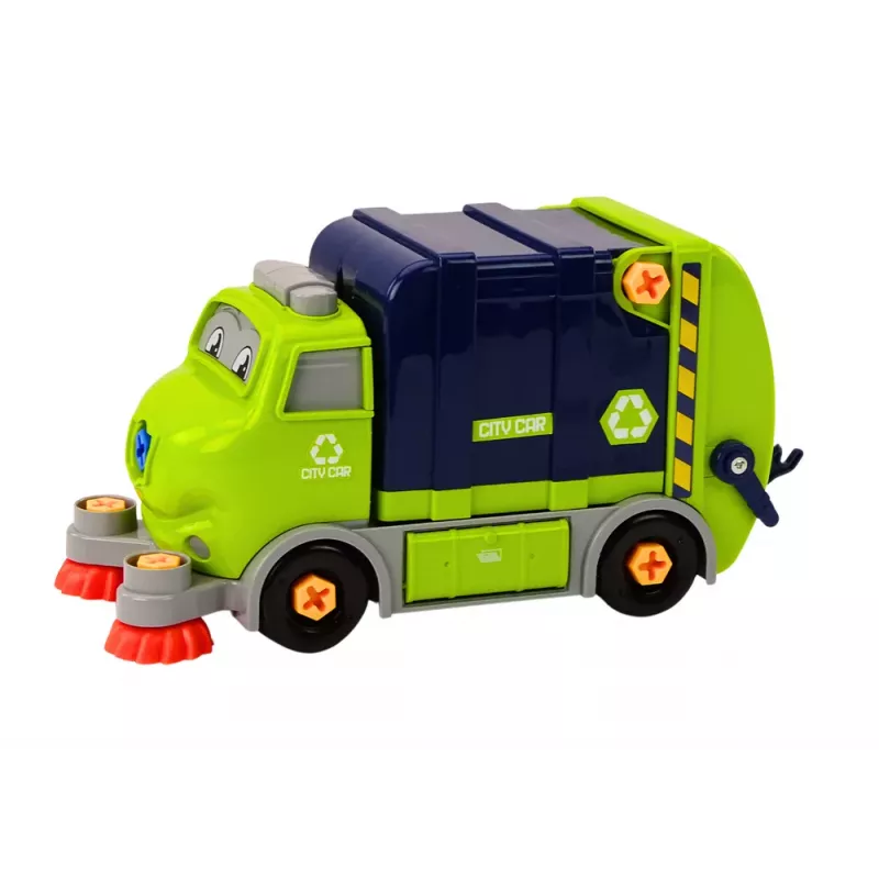 LEAN TOYS Cartoon Garbage Truck Turning Movable DIY Navy Blue