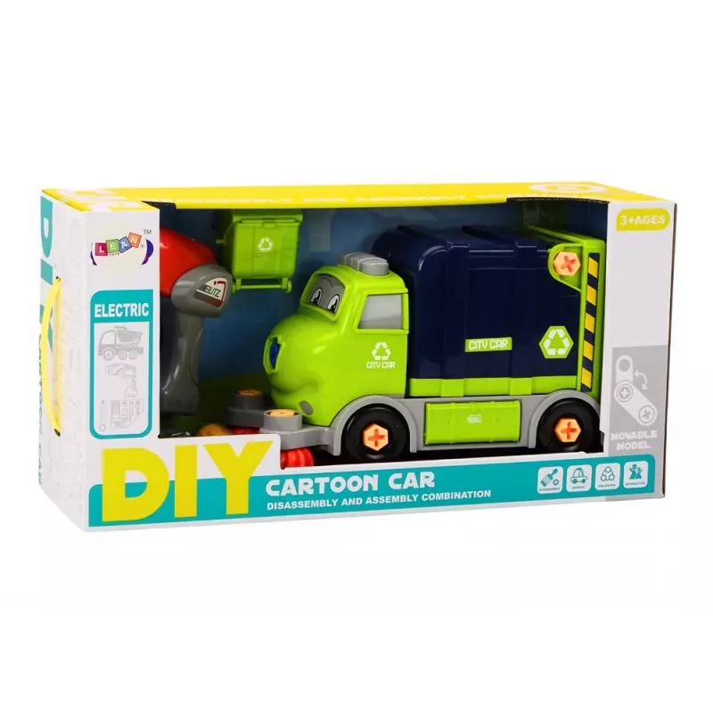 LEAN TOYS Cartoon Garbage Truck Turning Movable DIY Navy Blue