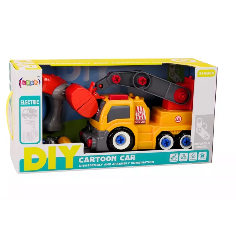 LEAN TOYS Kravas auto ar celtni izjaukšanai DIY oranžs