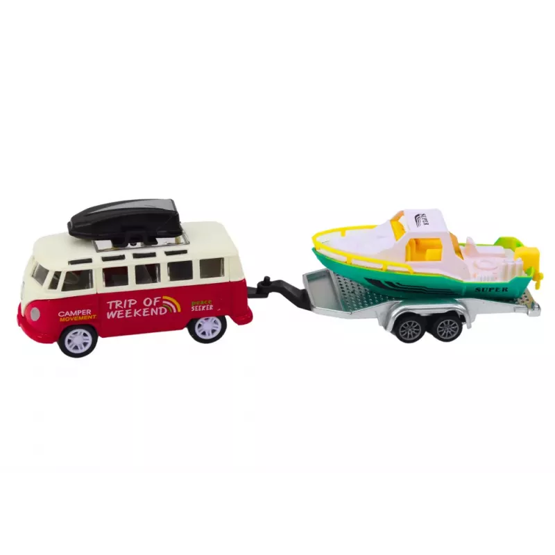 LEAN TOYS Bezceļu auto ar laivu vai helikopteru, metāla piedziņa, mērogs 1:32, atsitiena darbība, liešanas metāls, dažādas krāsas