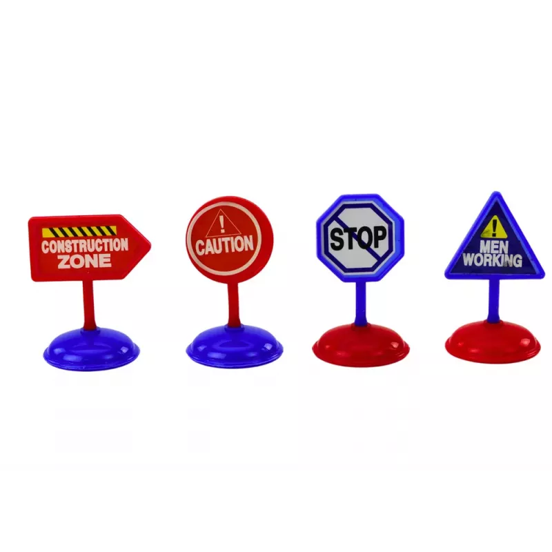 LEAN TOYS 12 rotaļu automašīnu, ar berzi darbināmu lidmašīnu un 5 cm ceļa zīmju komplekts