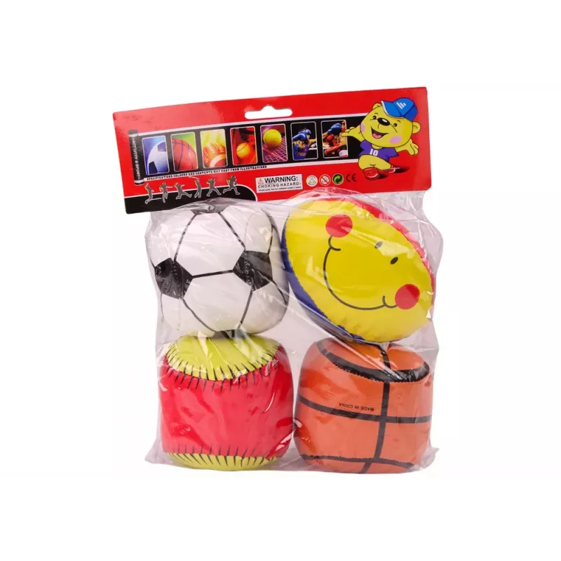 LEAN TOYS Mīksto sporta bumbiņu komplekts - basketbols, regbijs, futbols, beisbols - 4 gab.
