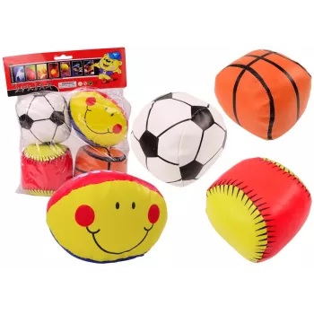 LEAN TOYS Mīksto sporta bumbiņu komplekts - basketbols, regbijs, futbols, beisbols - 4 gab.