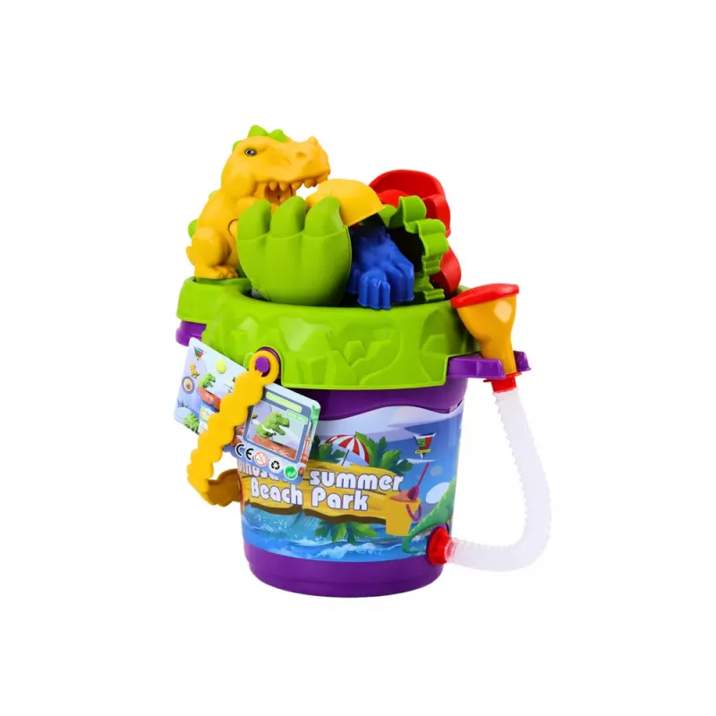 LEAN TOYS Smilšu spaiņu komplekts ar dušas lejkannu un dinozauru veidnēm