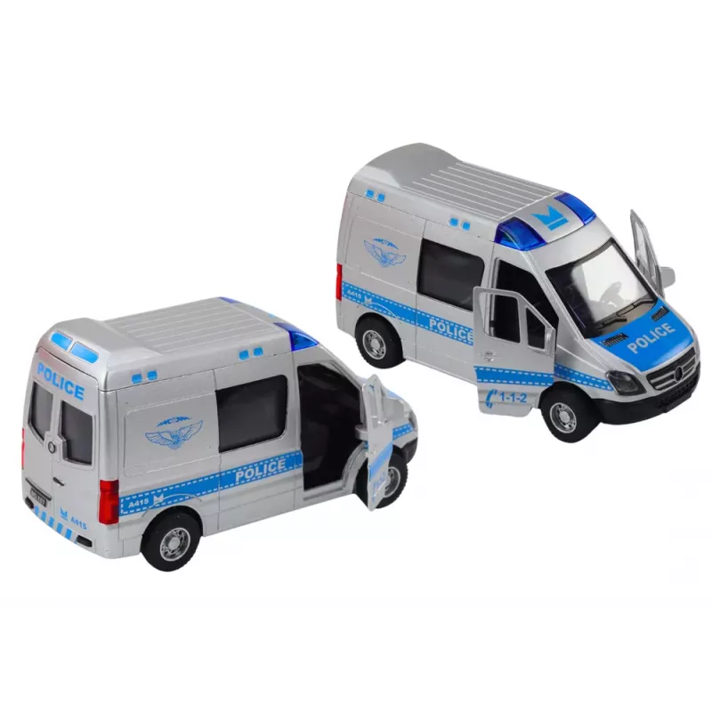 LEAN TOYS Policijas auto 1:32 ar atveramām durvīm, gaismām, skaņām un atpakaļgaitas piedziņu
