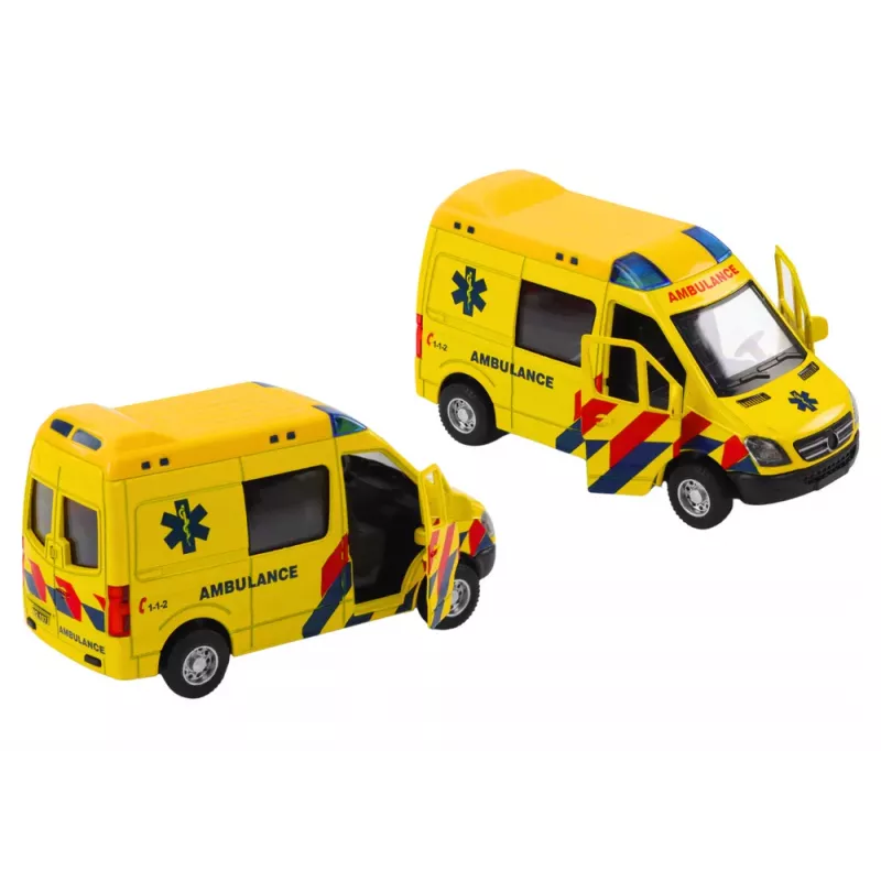 LEAN TOYS Ambulance 1:32 Opening Doors Lights Sounds Drive Yellow