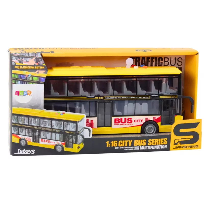 LEAN TOYS Double Decker Bus 1:16 Lights Sounds Friction Drive Yellow