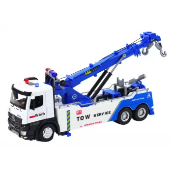 LEAN TOYS Kravas automašīna ar celtni, divi metāla āķi, baltas un zilas gaismas, skaņas