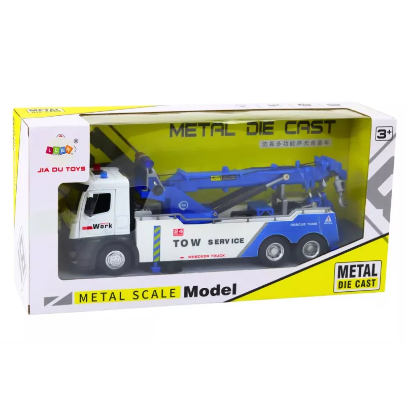 LEAN TOYS Kravas automašīna ar celtni, divi metāla āķi, baltas un zilas gaismas, skaņas