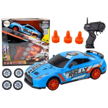 LEAN TOYS Ar tālvadību vadāma sporta automašīna 1:24 Zila ar maināmiem riteņiem